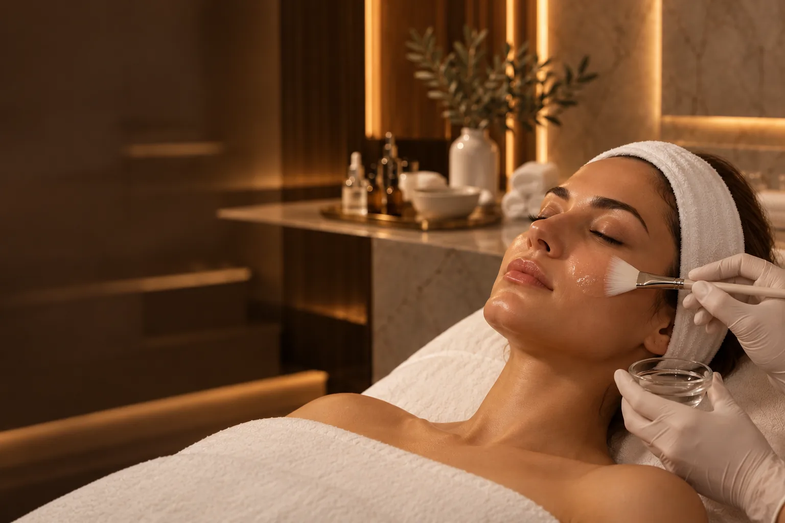 A chemical peel applied with a soft brush
